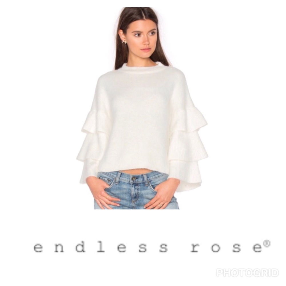 Endless Rose White Tiered Sleeve Sweater Size L Cozy Comfy Christmas Holiday